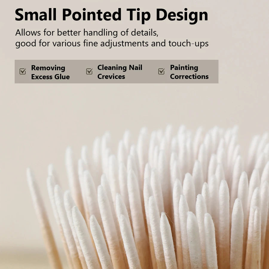 100Pcs Double-Ended Cotton Swabs Fine Pointed Tips for Nail Art Makeup Eyeliner Correction - Beauty Tools