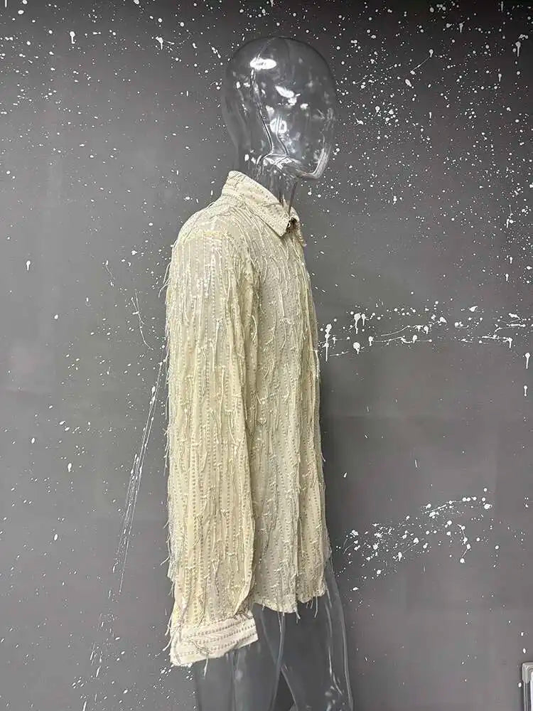 IEFB Spring Summer Men's Shirt Long Sleeve New Irregular Sequin Tassel Shirts Niche Streetwear Korean Style Male Top Tide 9Y7232