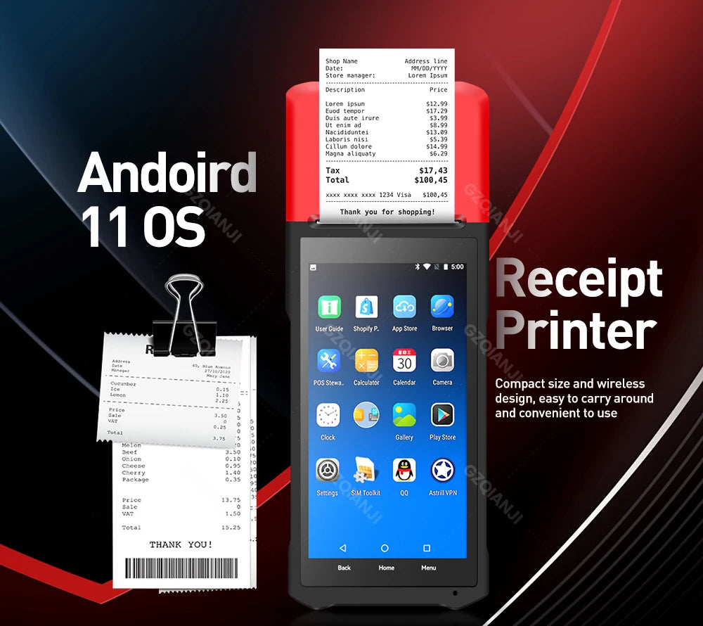 New 4G Android 13 POS PDA Terminal 1D 2D Barcode Scanner Reader Built-in Thermal Receipt Bill Printer Handheld Wifi NFC Loyverse