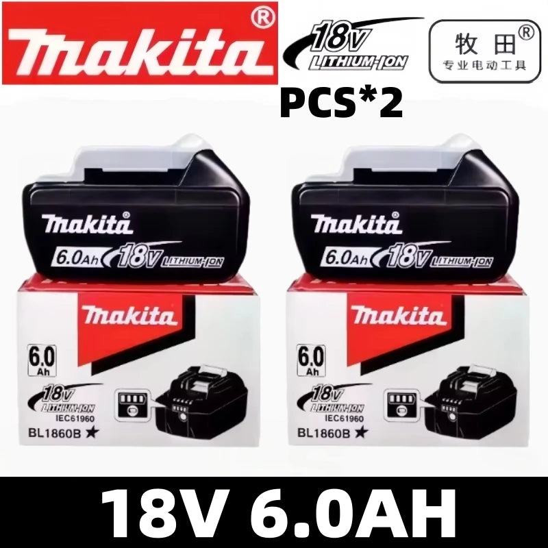 Original Makita 18V 6.0Ah Rechargeable Battery ,For Makita BL1830 BL1830B BL1840 Power Tools Battery+electric drill+charger