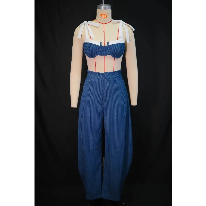 Pant Set Women Two Piece Sets Strapless Sleeveless Sexy Tops Wide Leg Long Pants High Waist Y2k Streetwear Elegant Slim Fit