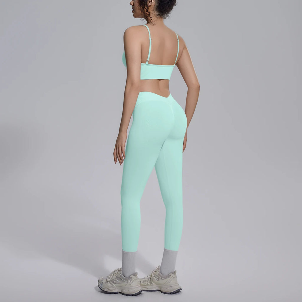 2PCS Woman Yoga Set Shockproof Workout Top Sexy Yoga Bra with Chest Pad High Stretch Seamless Fitness Pants Gym Yoga Set