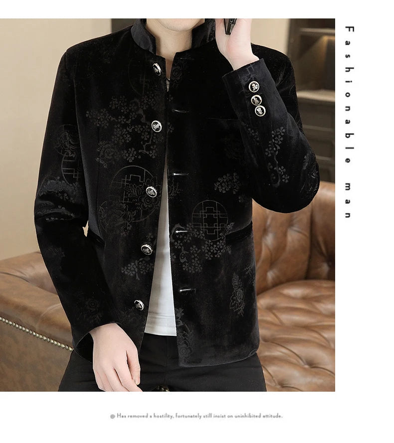 Blazer New Men's Fashion Business Gentleman Wedding English Style Banquet Chinese Jacquard Satin Outdoor Casual Slim Blazer