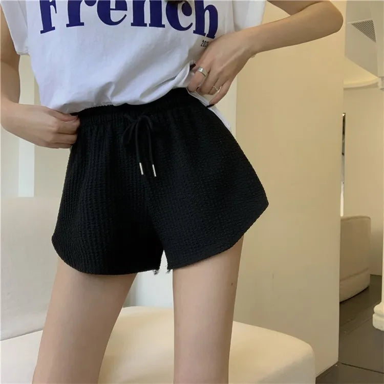 New Summer Waffle Shorts for Women, High Waist Plus Size Loose Casual Pants, Internet Famous Sports Fitness Shorts