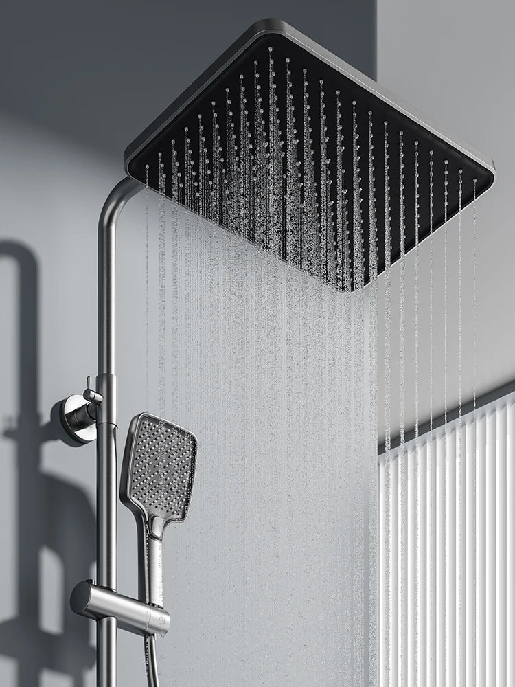 Gray Piano Button Ambient Light Bathroom Shower Full Set Digital Display Shower System Sets Rain Faucets Shower Head