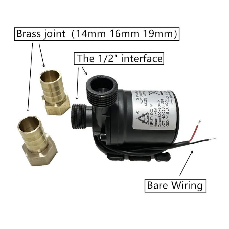 12v Super Quiet Brushless Pump 24V 800L/H Brass Joint Underwater Fish Tank Circulating Pump Waterproof Solar Submersible Pump
