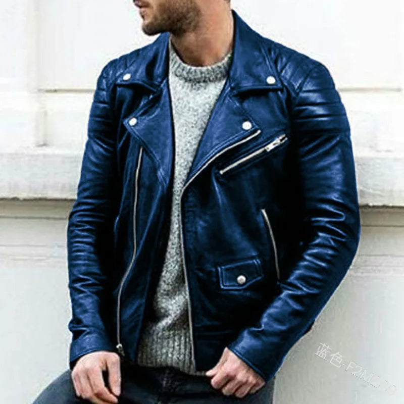 Men PU Leather Coat Teen Stand Collar Punk Male Motorcycle Leather Jackets Faux Leather Zipper  Handsome Coats Jackets