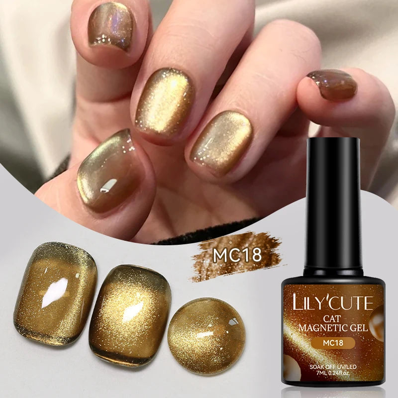 LILYCUTE 7ml Gold Coffee Cat Magnetic Gel Nail Polish Autumn Winter Nails Ultra Shine Moonlight Semi Permanent UV Gel Soak Off
