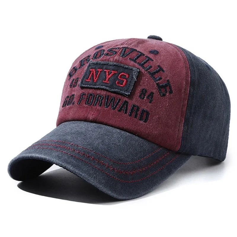 Four Seasons Men's Retro Letter Baseball Cap Casual Wash Embroidered Cap Curved Brim Bowler Hip Hop Streetwear Sun Hat