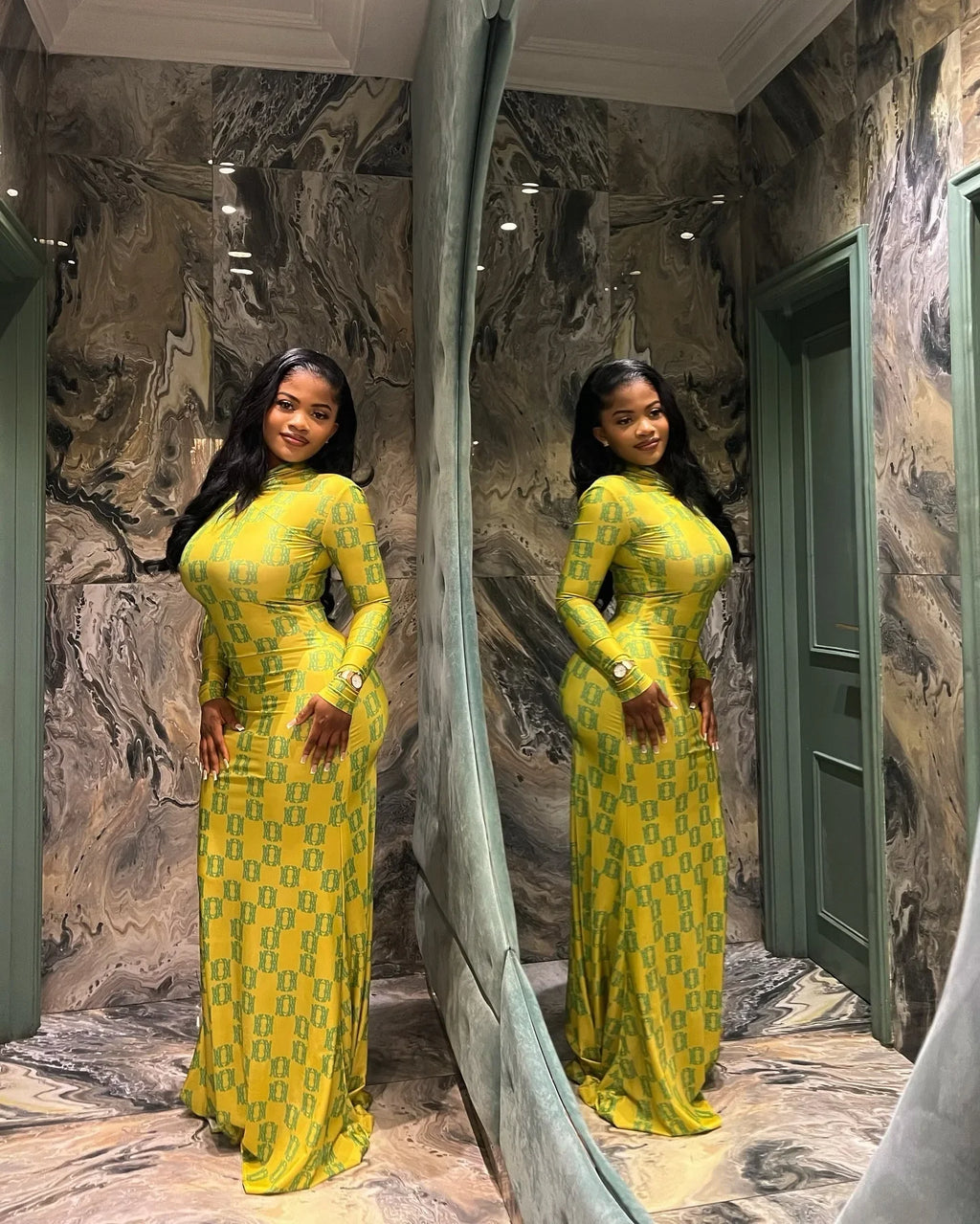 Fashionable Long Sleeve Slim Fit Print Wrap Bodycon Dress Spring Summer New Arrival Women's Clothing Cross-Border Style