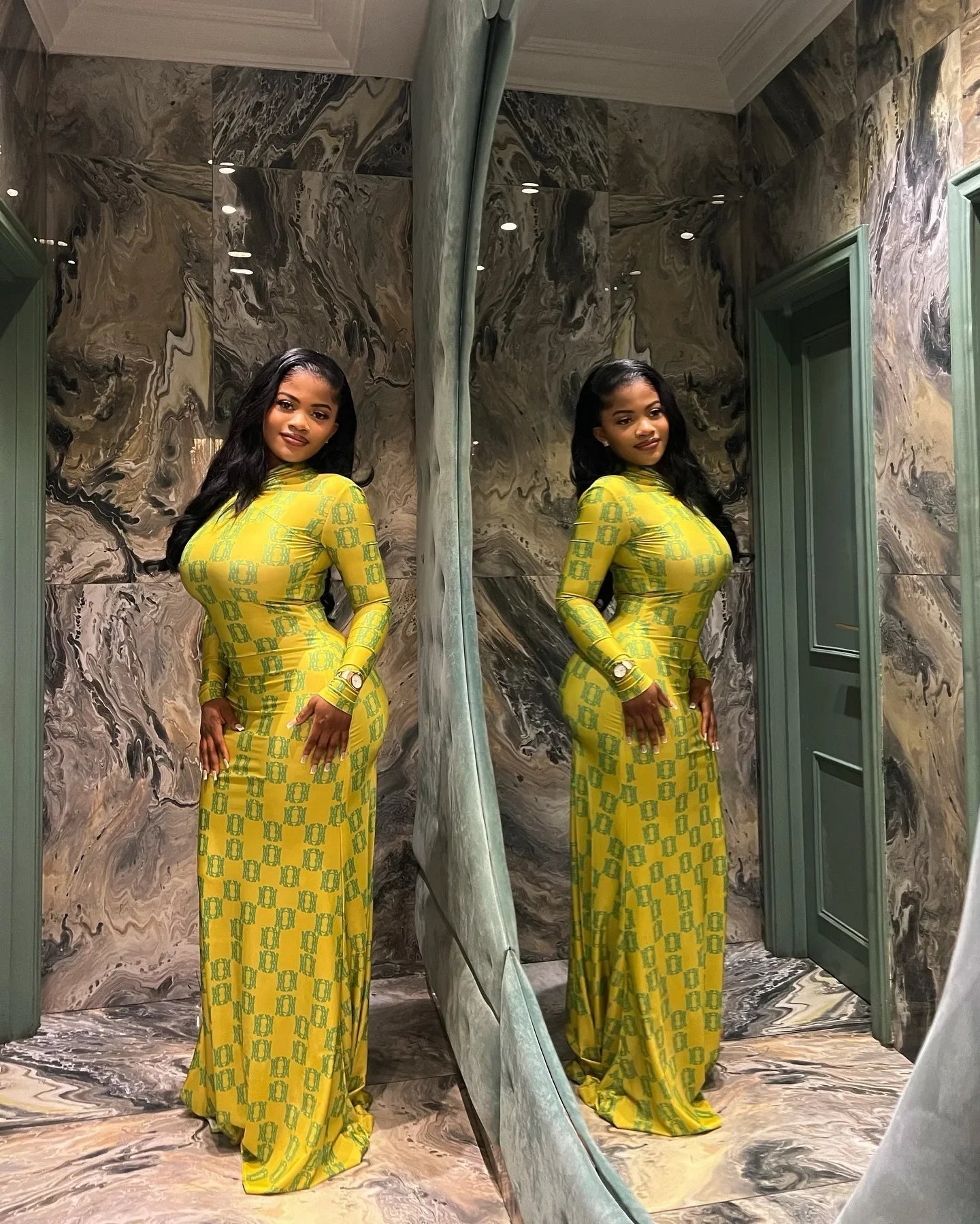 Fashionable Long Sleeve Slim Fit Print Wrap Bodycon Dress Spring Summer New Arrival Women's Clothing Cross-Border Style
