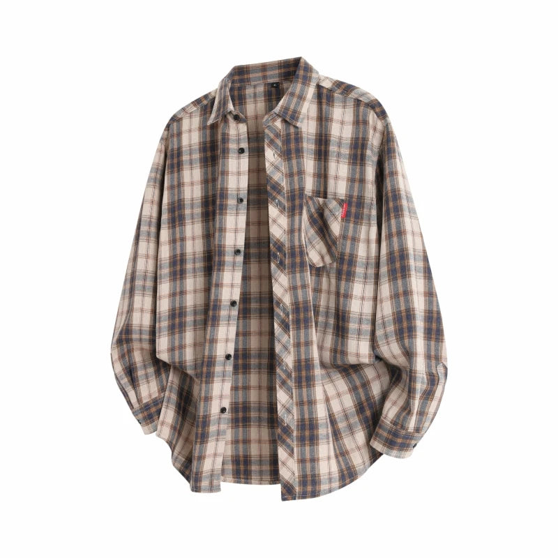 Men Shirt Plaid Flannel Long Sleeve Plus Size Loose Hip Hop Street Mens Casual Shirt Oversized Male Soft Dress Shirt Dropshippig