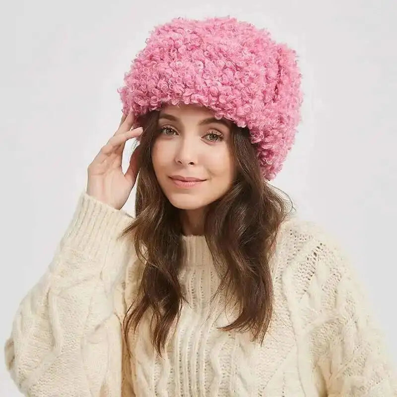 Winter Warm Bomber Hat Women Lamb Wool Faux Fur Hats Outdoor Thicken Earflap Caps Autumn Winter Ear Protect Ski Hat