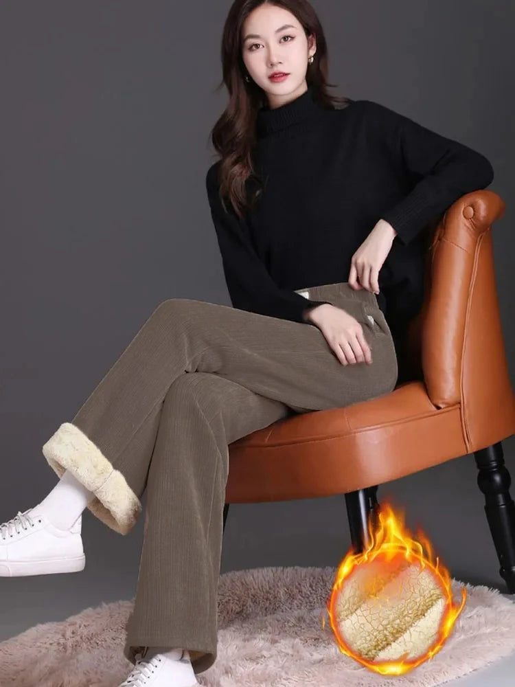 Youthful Woman Clothes Thick Winter Fleece Casual Sport Baggy Sweatpants Women's Pants HighWaist Lamb Fluff Straight Pantalones