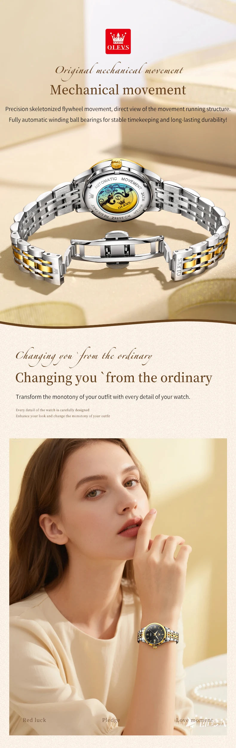 OLEVS 9956 Watch For Women Auto Date Elegant Mechanical Women Watch Waterproof Simple Fashion Business Automatic Wristwatch