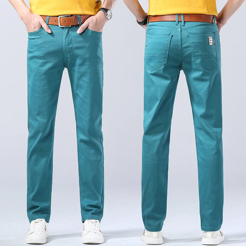 Men's Classic Denim Pants 2022 New Fashion Casual Straight Stretch Slim Fit Jeans High Quality Cotton Colorful Brand Pants