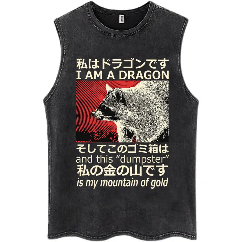 Japan I Alone Pigeon Vintage Washed Tank Top Men Women Personality O-Neck T-Shirt Casual Cotton Oversized Sleeveless Streetwear