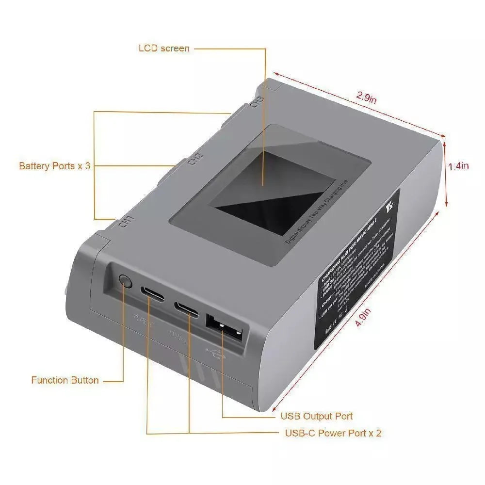 Digital Display Charging Hub For DJI Mini 2 Battery Charger for DJI Mini 3 Pro/Mini SE/Mini 2/Air 2S Power Bank Drone Accessory
