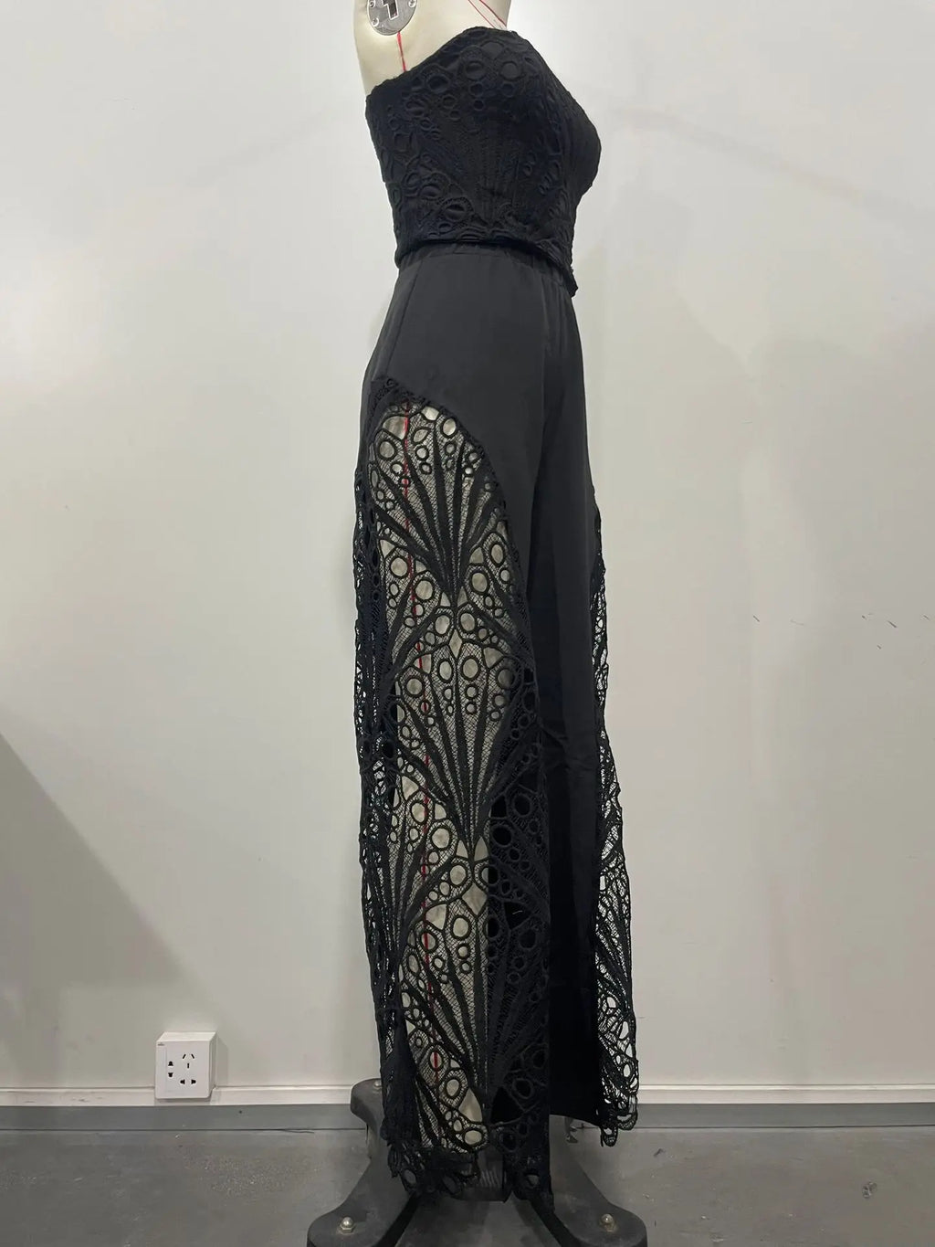 Women's Solid Color Pants Sets Hollow Out Lace Tube Top Cropped Top High Waist Trousers Two Piece Set Sexy Hot Girl Streetwear