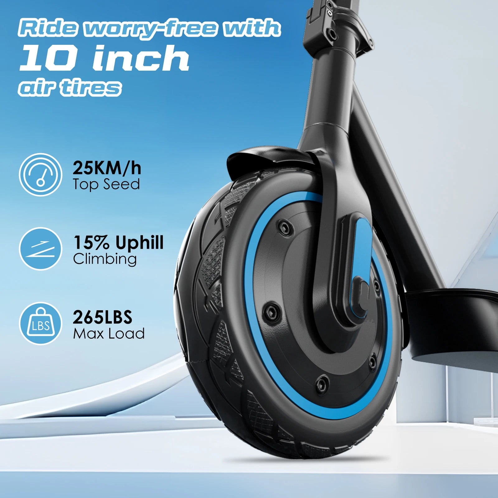 HiQiS V10 E-scooter 500W Motor 36V 10.5Ah 25 MPH Speed 22 Mile Range Foldable E-scooter 10 Inch Air Tire Electric Scooter