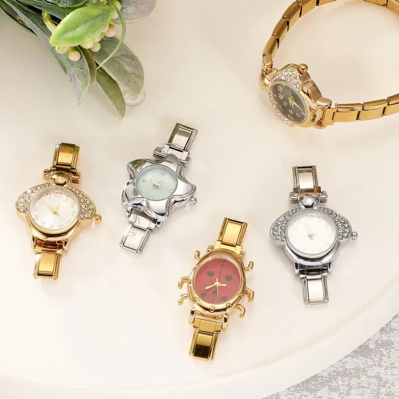 Irregular alloy case Arabic numeral classic dial Stars-shaped diamond-encrusted fashion Stainless Steel Bracelet ladies watch