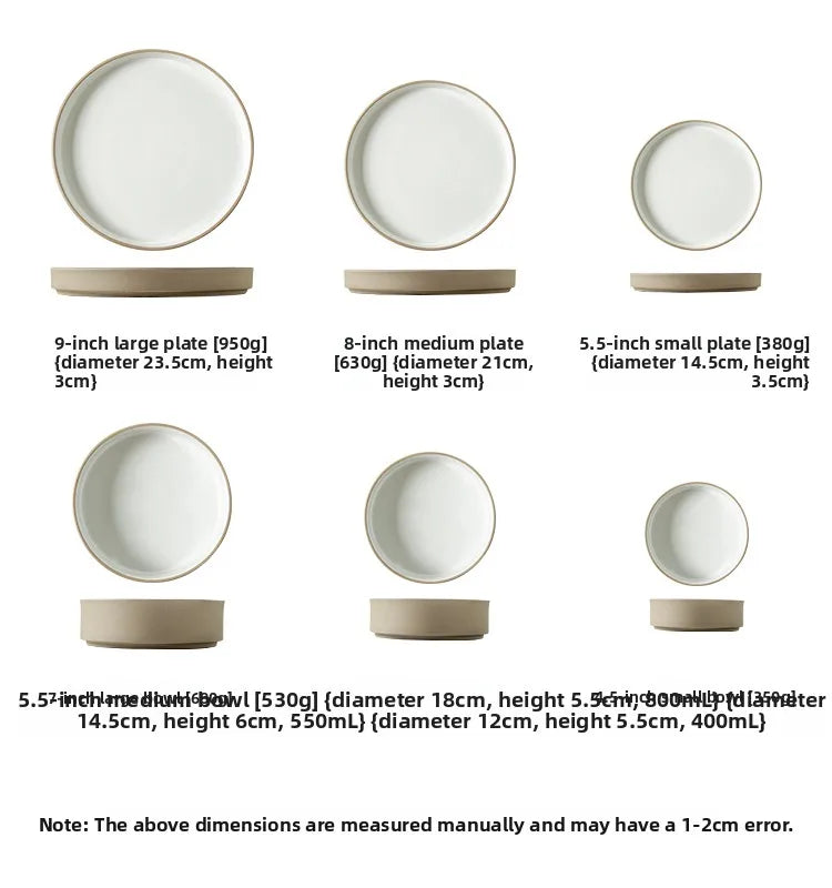 Retro Japanese Style Ceramic Bowl Set for Home Use round Shape Dinnerware Tray Dumpling Soup Noodle Bowl Matte Finish Utensils