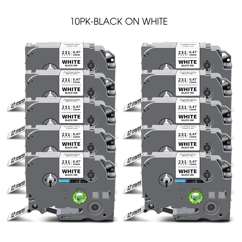 2/5/10PK TZe 231 Compatible for Brother Label Tape TZe231 TZe131 TZ431 TZ531 TZ631 TZ731 12mm Laminated Tape for Brother P-touch