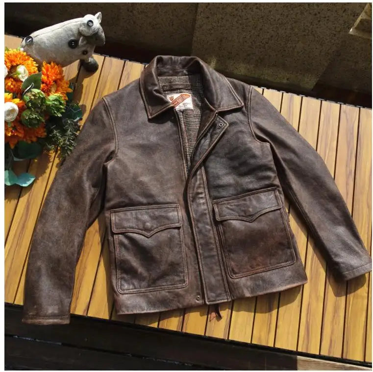 CC Shop Top.Natural,US nubuck leather coat.Vintage brown style casual genuine cowhide jacket.Men quality Rider leather cloth.