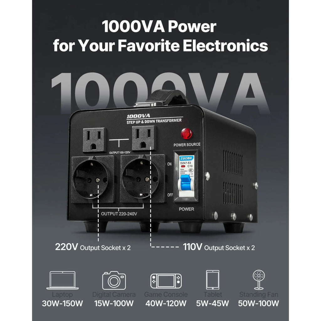 Voltage Converter Transformer 1000VA for 110V to 220V and 220V to 110V