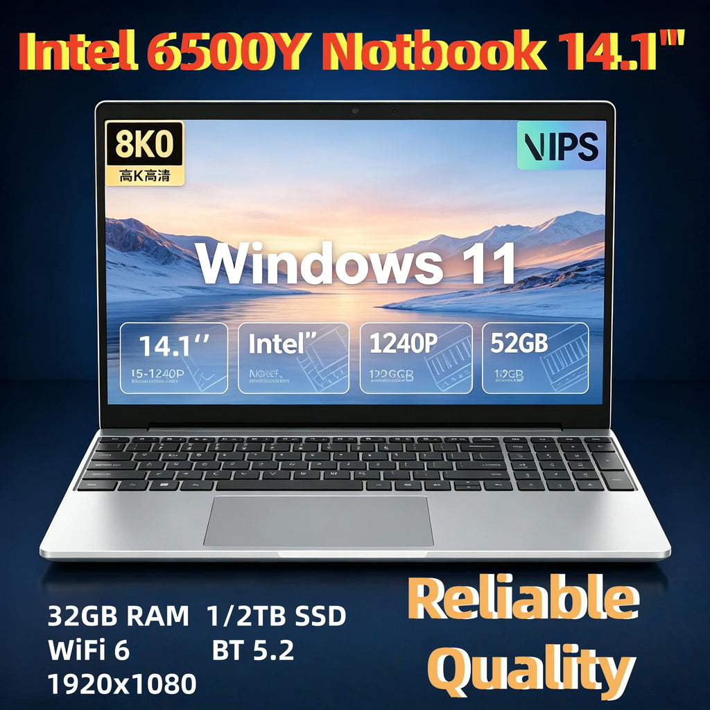 new 14.1" Intel 6500Y laptop 32GB RAM 1TB/2TB SSD 1920x1080 Portable laptops Windows 11 Pro Office Gaming Notebook computer 2026