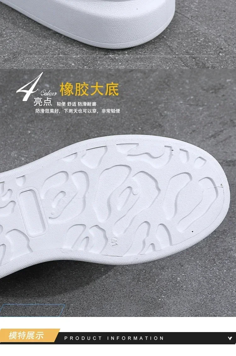 2026 Men's Casual Shoes Spring and Autumn Flat-soled Casual Leather Shoes Sports Shoes Black and White Men's Thick-soled Shoes