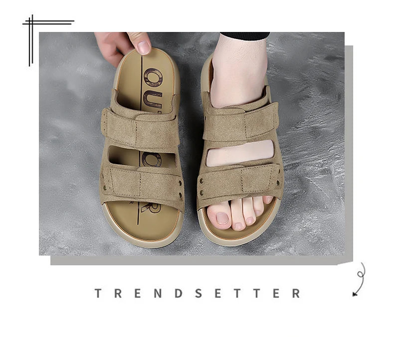 2026 Mens Sandals Slip On Leather Casual Couple Shoes For Men Soft Comfortable Mens Summer Shoes Handmade Men Outdoor Slippers