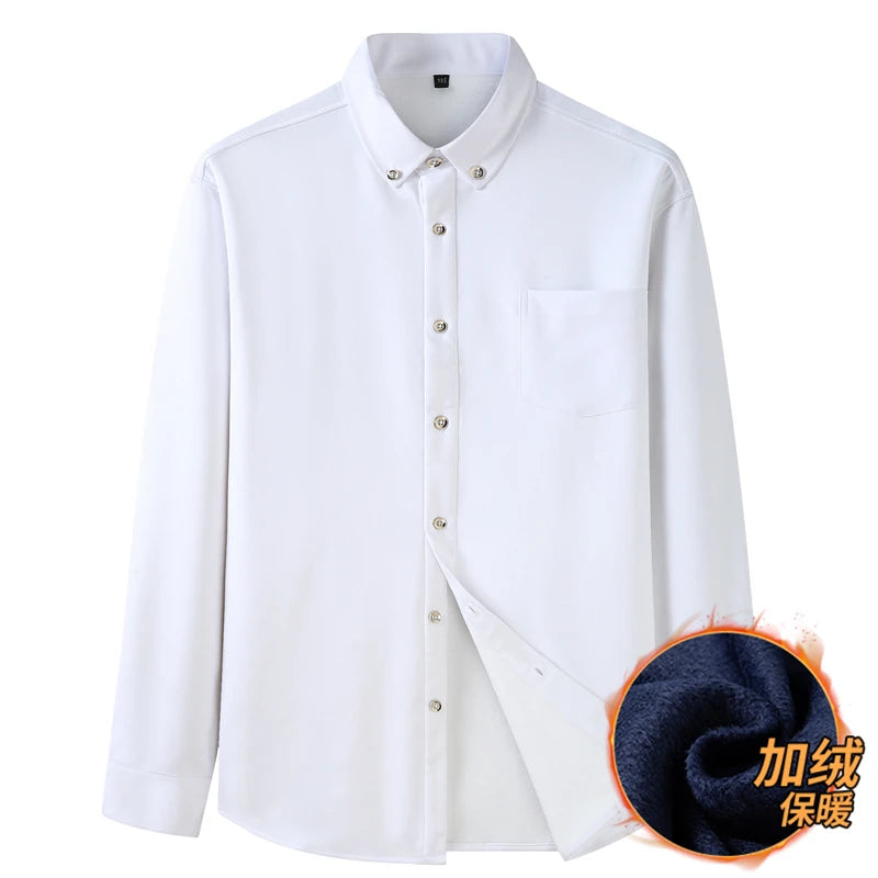 Men Shirt Casual Warm Fleece Long Sleeve Red Plus Size 6XL 7XL 8XL 10XL Oversize Formal Autumn Winter Flannel Thick High Quality