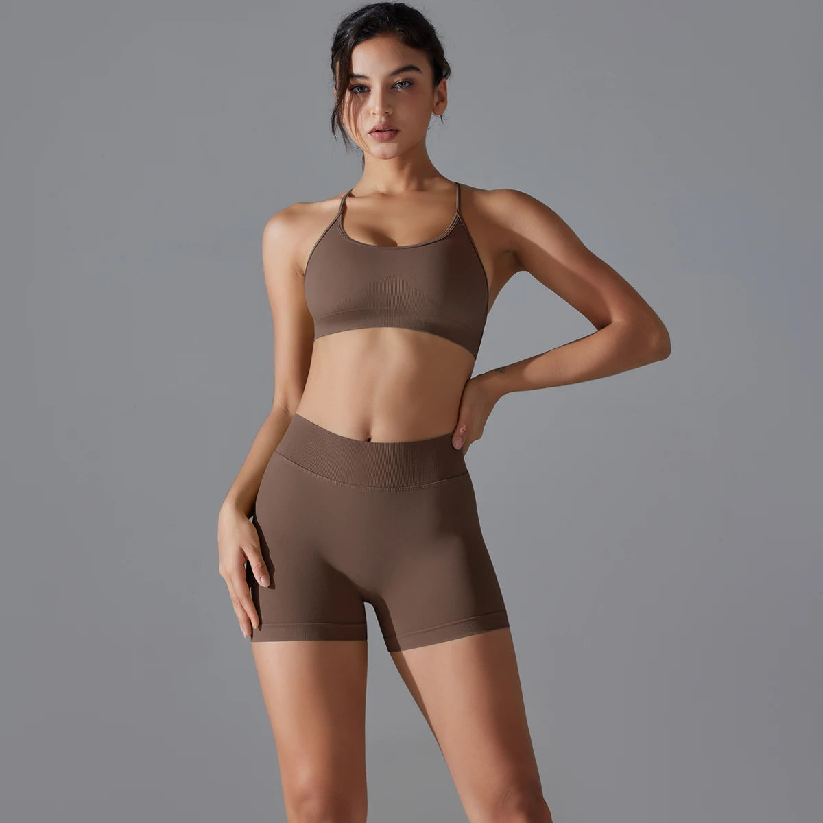 Yoga Suit Sports Set Quick-Drying Gym Leggings Set Shock-absorbing Cross Shoulder Straps Women's cycling shorts  Workout Yoga
