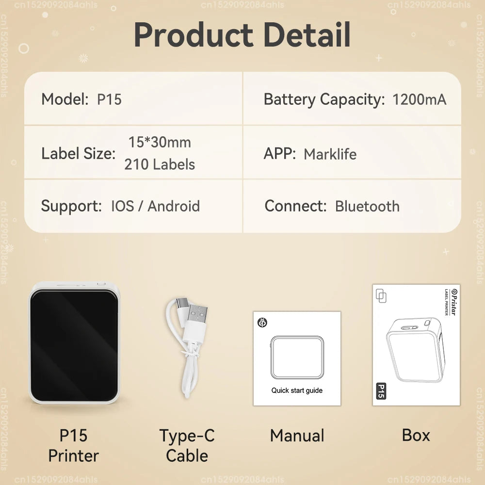Thermal Label Printer Marklife P15 Labeling Machine Mini Printer Wireless Bluetooth Label Maker or 3PK Adhesive Label Tape