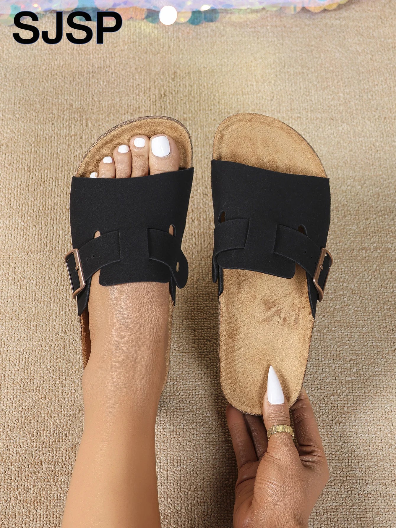 Four-Season Open-Toe Sandals for Outdoor Wear, New Spring and Autumn Women's Sandals, Simple, Casual, Fashionable, Versatile, Comfortable Vacation Birkenstock-Style Flat Sandals in Black, Beige, Light Gray, and Brown, Summer