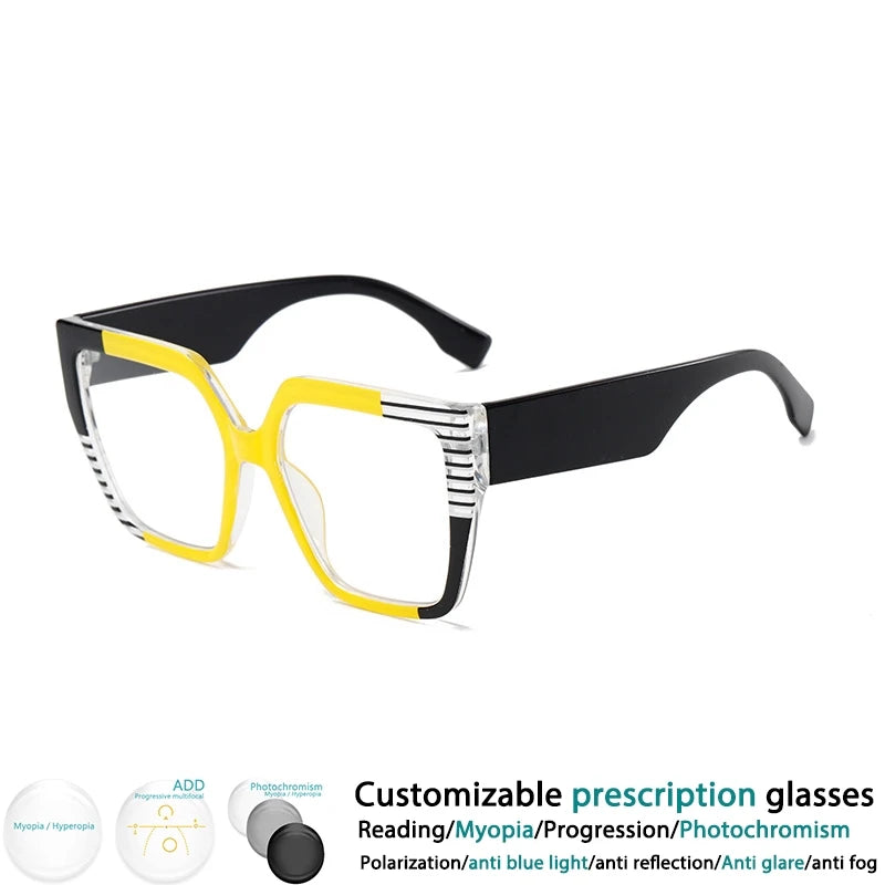 Colorful Large Frame Reading Glasses Women Trendy Big Size Square Resin Presbyopic Eyeglass Custom Prescription Spctacle #304000