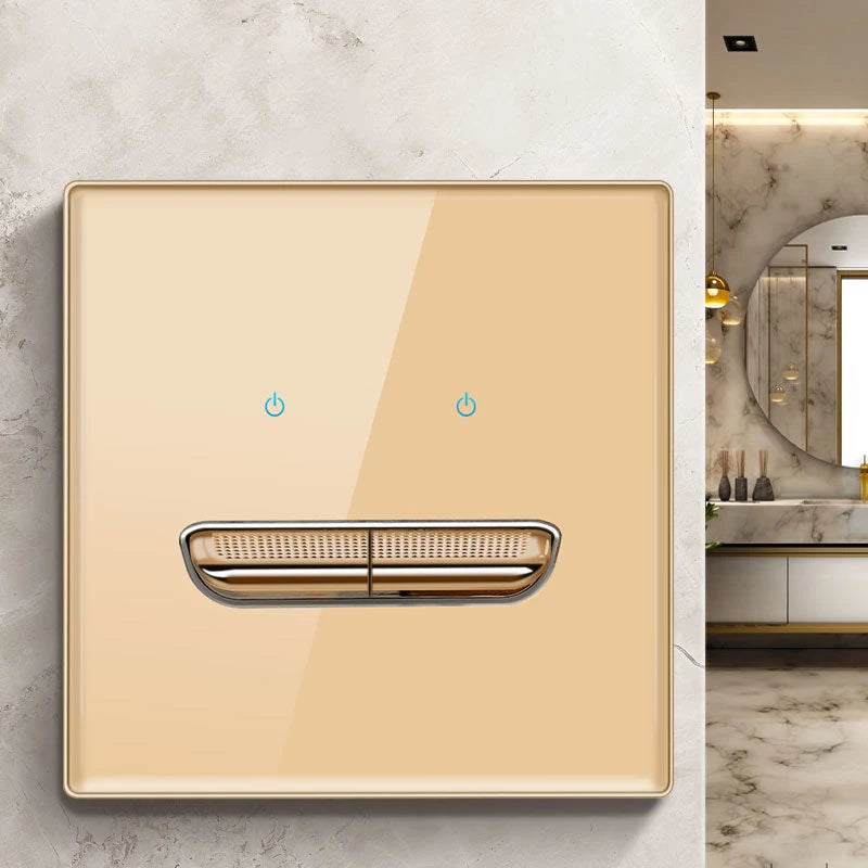 Wall Light Switch 1 2 3 4 Gang Tempered Glass Panel Blue LED Night Light White Black Gray Gold Pass Through Low Price