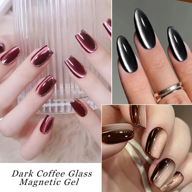 7ml Dark Coffee Glass Magnetic Gel Nail Polish Gentle Moonlight Gel Autumn And Winter Colors Soak Off Semi-Permanent Varnish