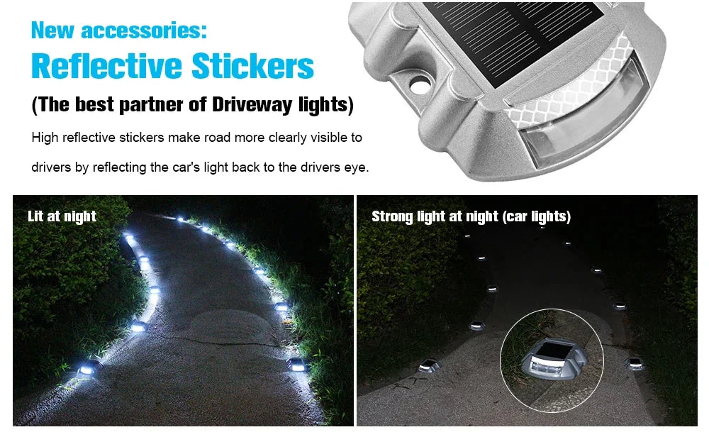 Smart Solar Road Studs with Motion Sensor - 6 LED Auto-Dimming Warning Lights IP68 Waterproof for Driveways/Parking Lots