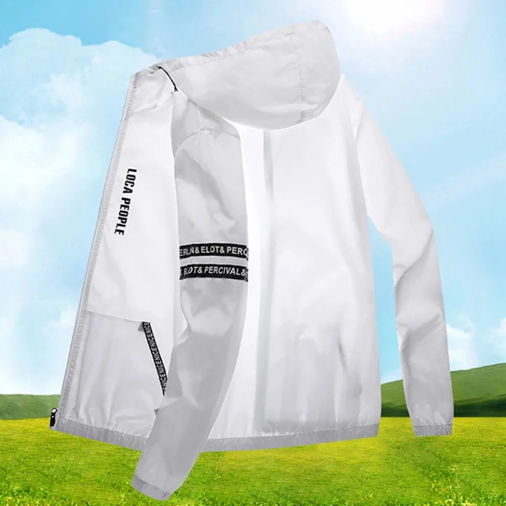 Summer Ice Silk Sunscreen Jackets Men's Clothing Lightweight Hooded Coat Outdoor UV Resistant Jacket Fishing Cycling Suit Male