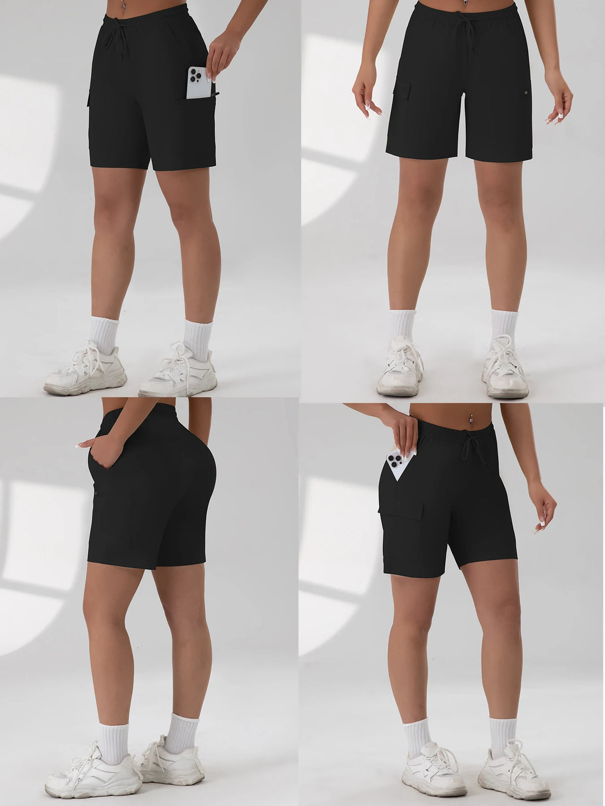 Loose Women Five-pointed Shorts with 4 Utility Pockets Summer Lightweight Quick-drying Cargo Shorts Outdoor Hiking Short