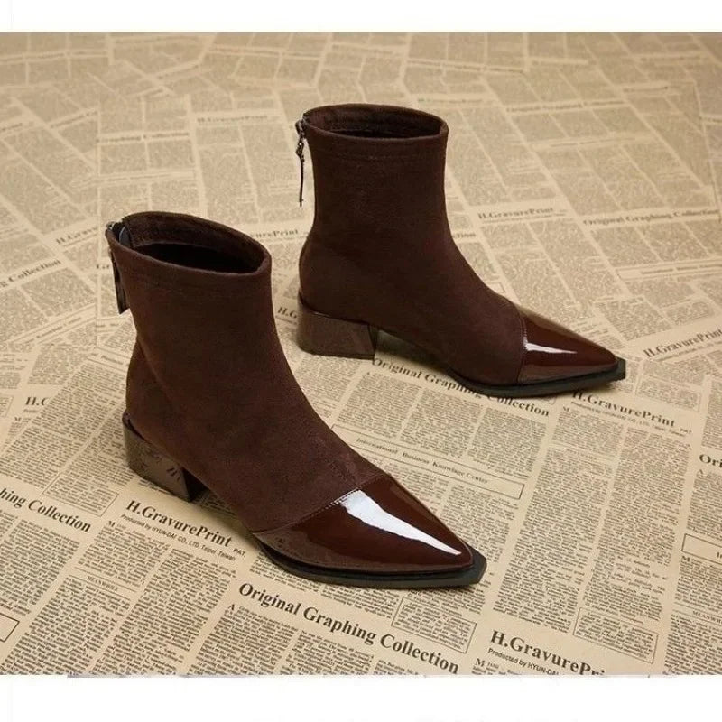 Women's 2026 New Autumn and Winter Fashion Retro Pointed Ankle Boots  French Temperament High Heels and Zipper Short Boots