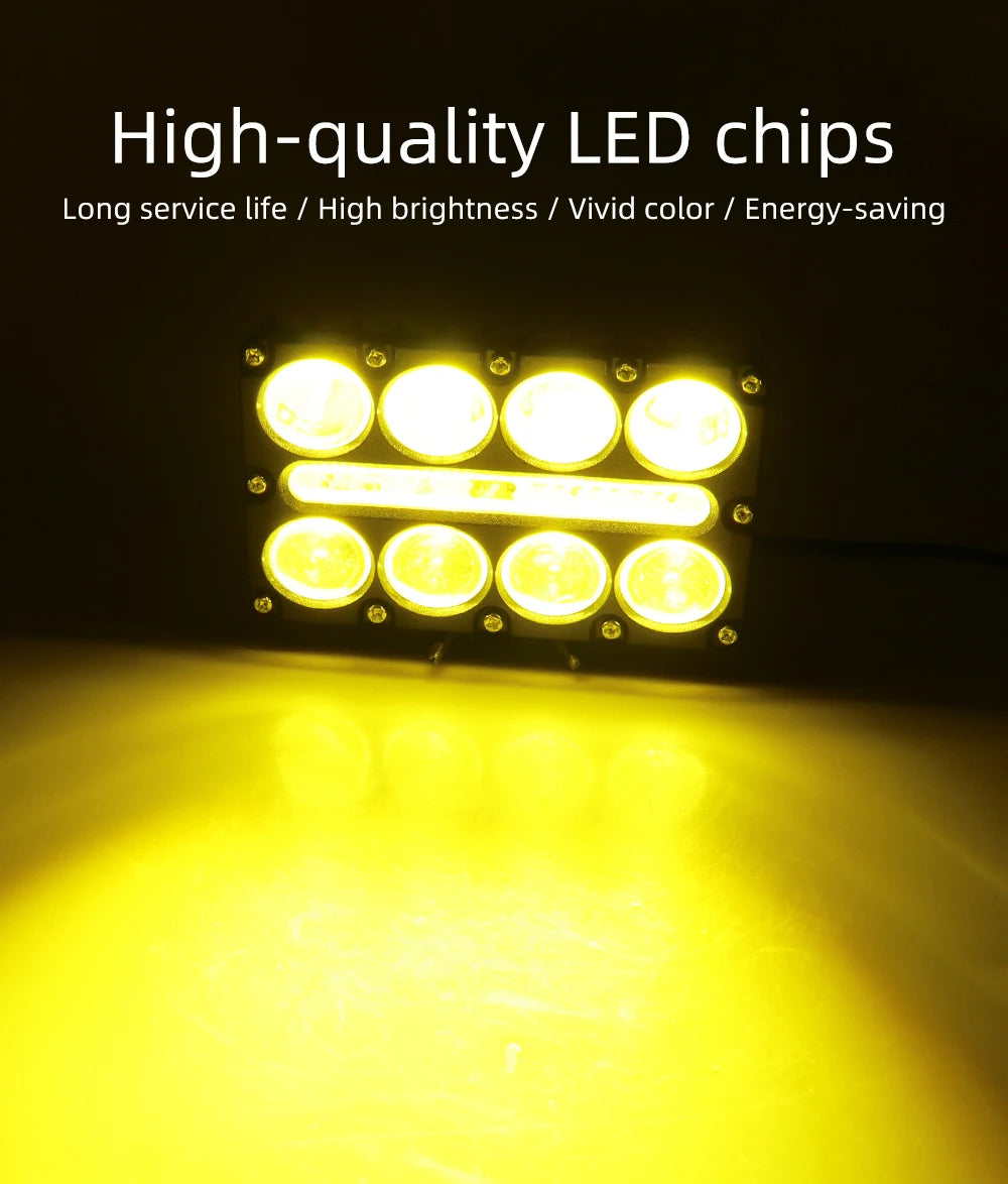 8 Lens Projector Motorcycle LED Spotlight DRL Strobe Flashing Auxiliary Fog Work Light Universal For Car Truck SUV UTV Off‑Road