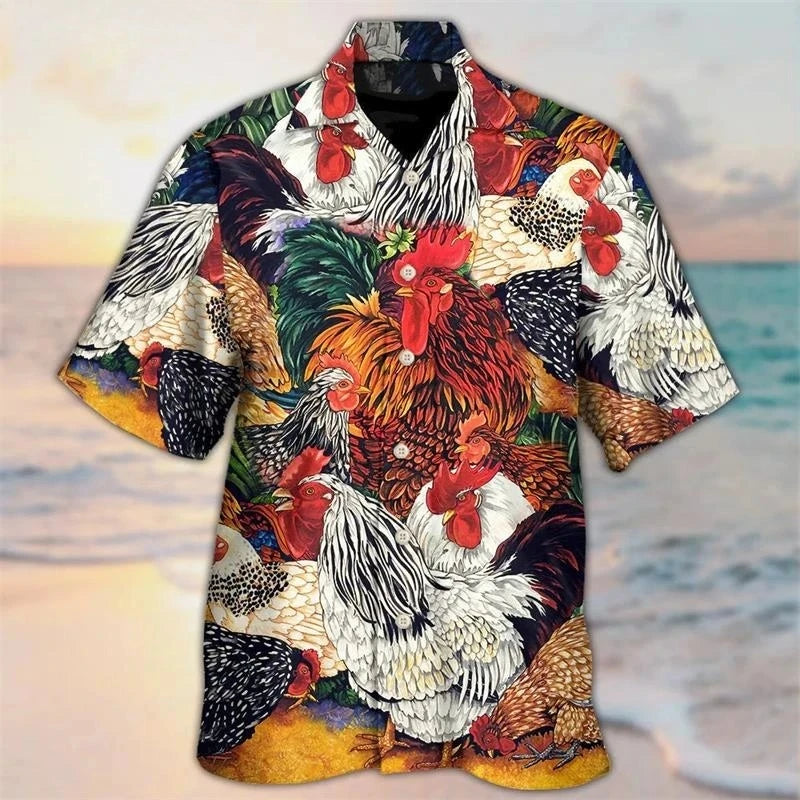 2025 Newest Breathable 3D Printed Trendy Cool Fashion Chicken Shirts Beach Hawaiian Tops Short Sleeves Summer Men's Tee Blouses