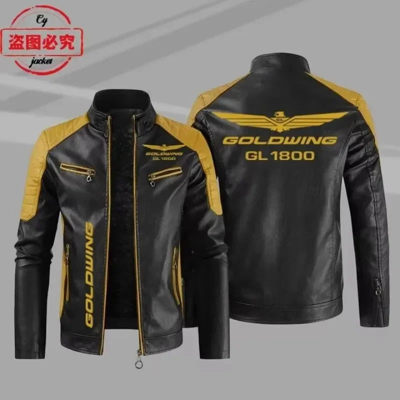 Gold Wing 1800 motorcycle LOGO washed pu leather jacket men's windproof autumn and winter spring and autumn leather jacket