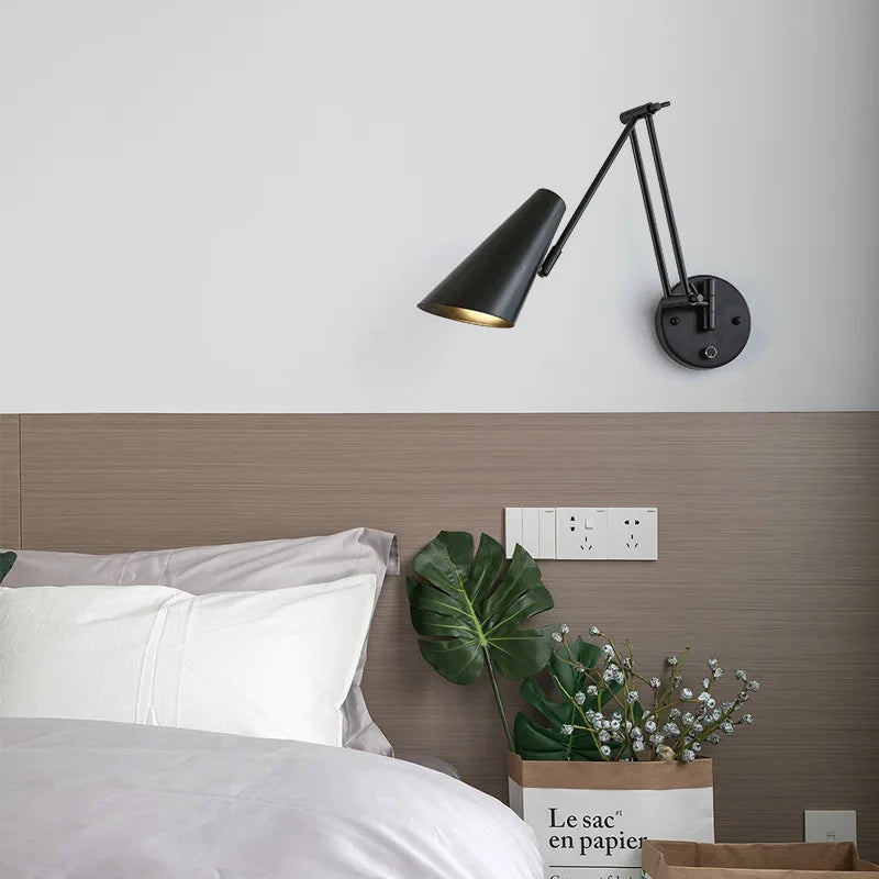 Led Dimmable Wall Lamp Bedroom Bedside Reading Light Folding Telescopic Switch Modern Creative Study Rocker Wall Light Fixture