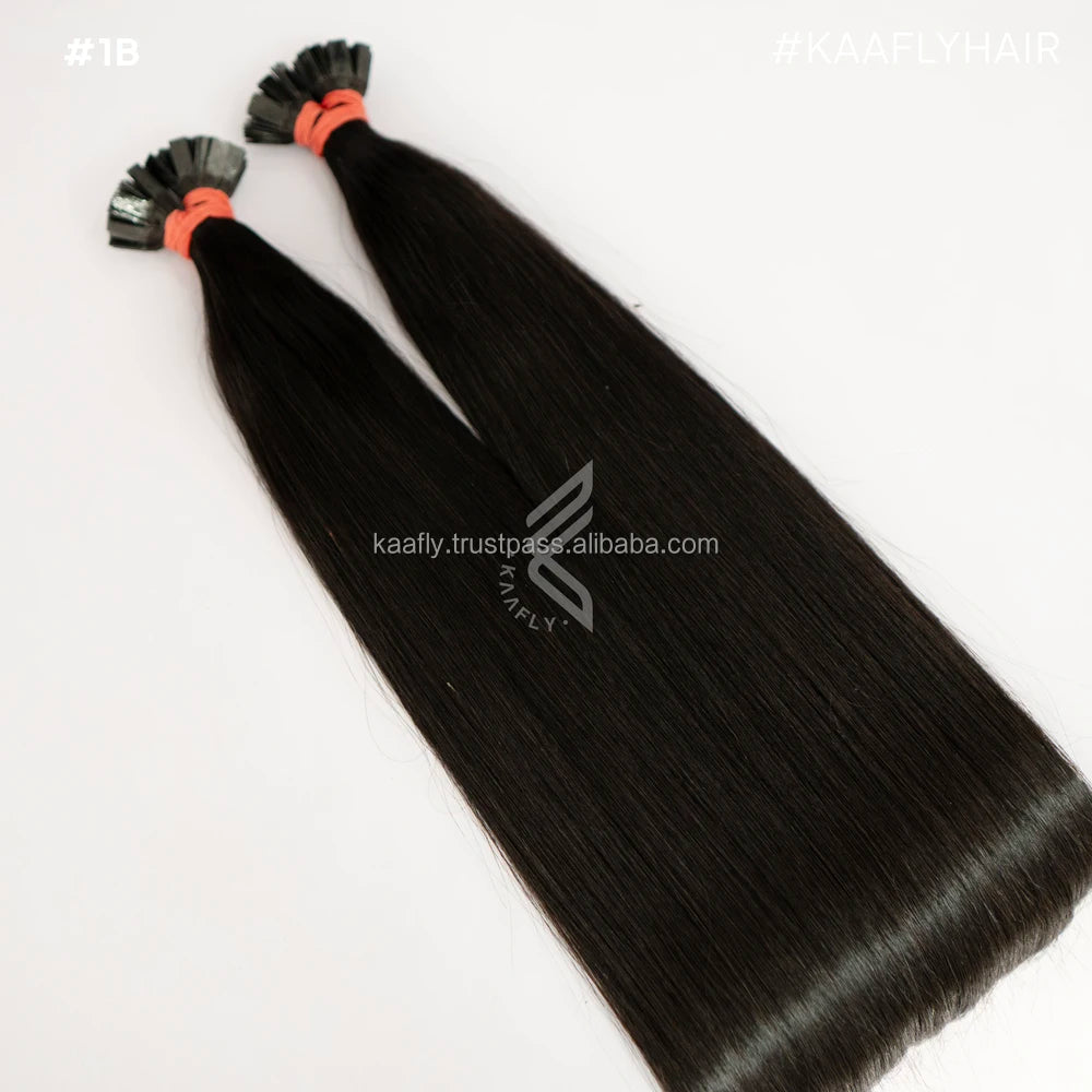 Two Extensions of Black European Virgin Hair 100% Human Hair Extensions in Flat Tip