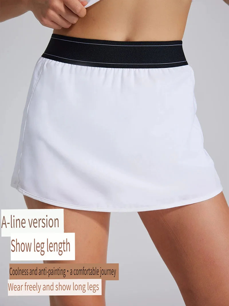 Women's Two Piece Sports Short Skirt Tennis Skirt High Waist Golf Skirt Running Yoga Skirt With Pockets Elegant Dresses