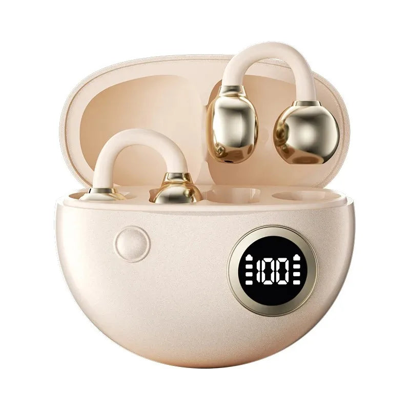 Clip-on Earphones Wireless Bluetooth Earbuds Hi-Fi Sound Super Long Battery Life Digital Display Noise Reduction Secure Fit